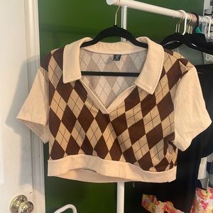 Brown & cream argyle cropped shirt